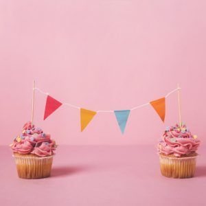Publiplas|pink birthday cupcake with garland 23 2148001912
